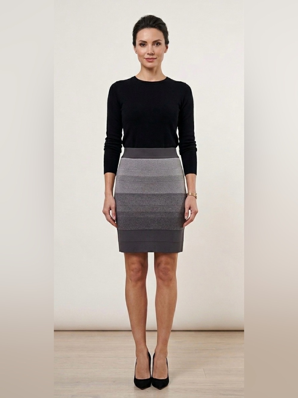 BCBGMAXAZRIA Gray Ombre Striped Bandage Skirt Size M